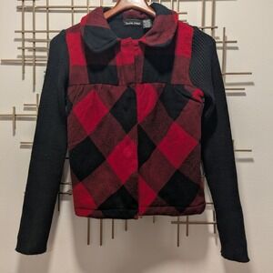 Sweater Project Buffalo Plaid Vest Knit Ribbed Sweater Combo Red Black Womens M